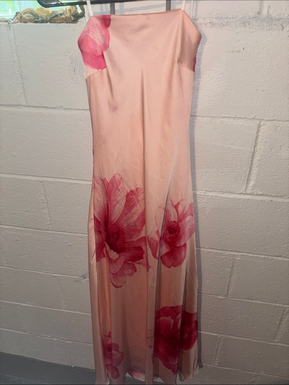 Trixxi Strapless Light Pink Gown with Magenta Floral Print